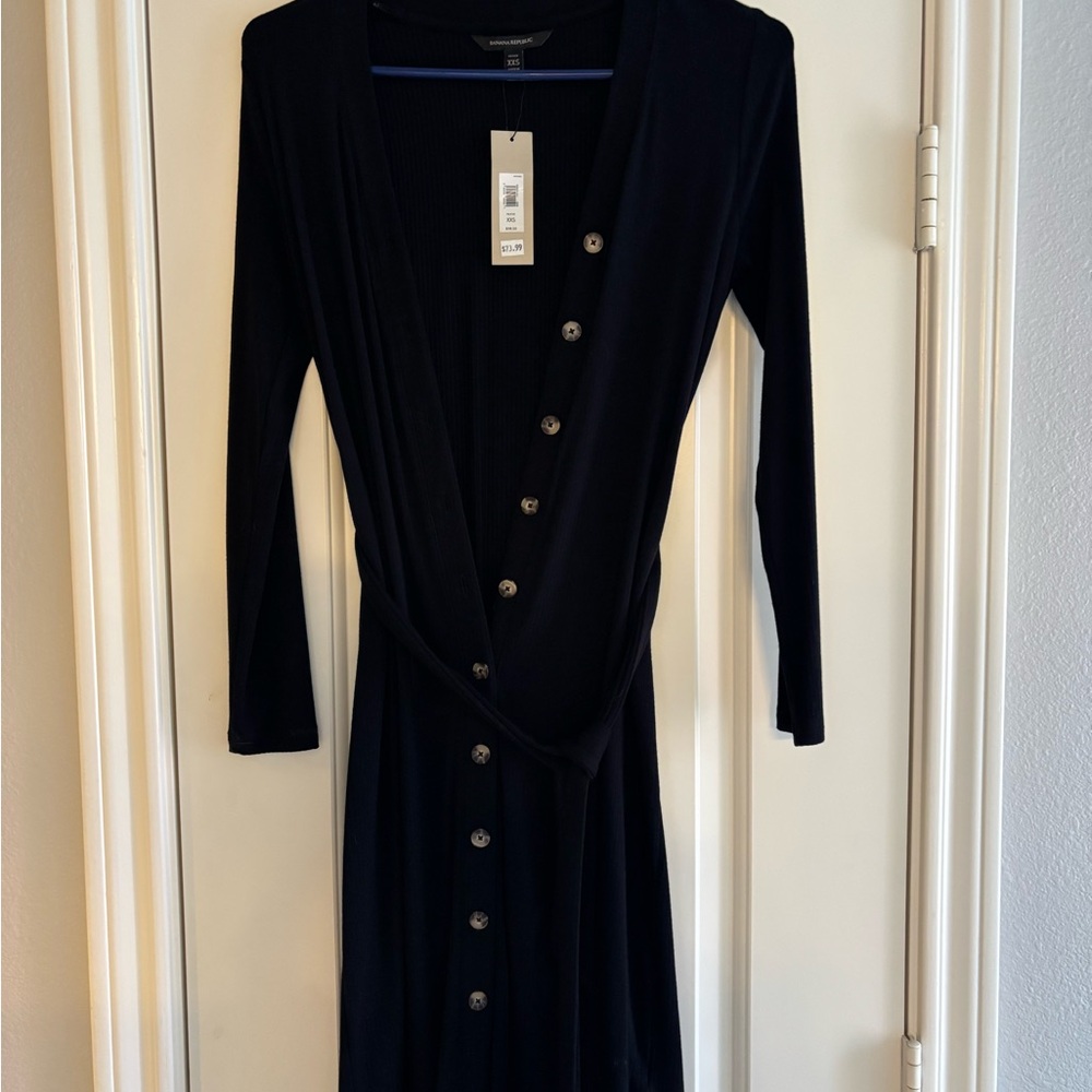 Banana Republic Black Midi Wrap Dress with Button Front